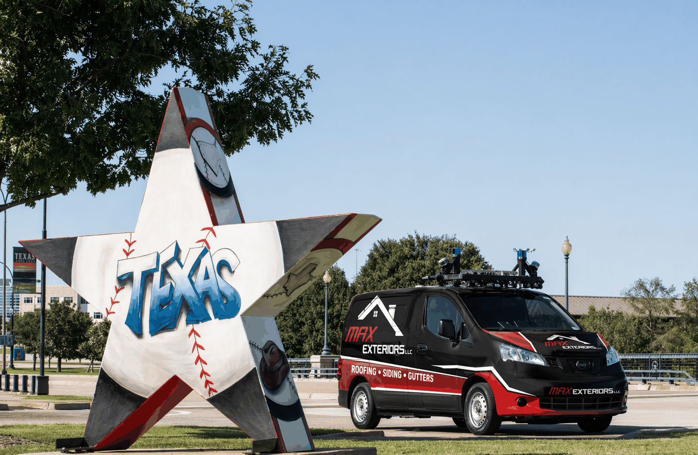 Max Exteriors branded work van serving Euless and the Dallas–Fort Worth area