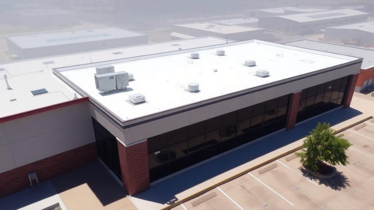 Flat commercial roof with rooftop HVAC units on a DFW building