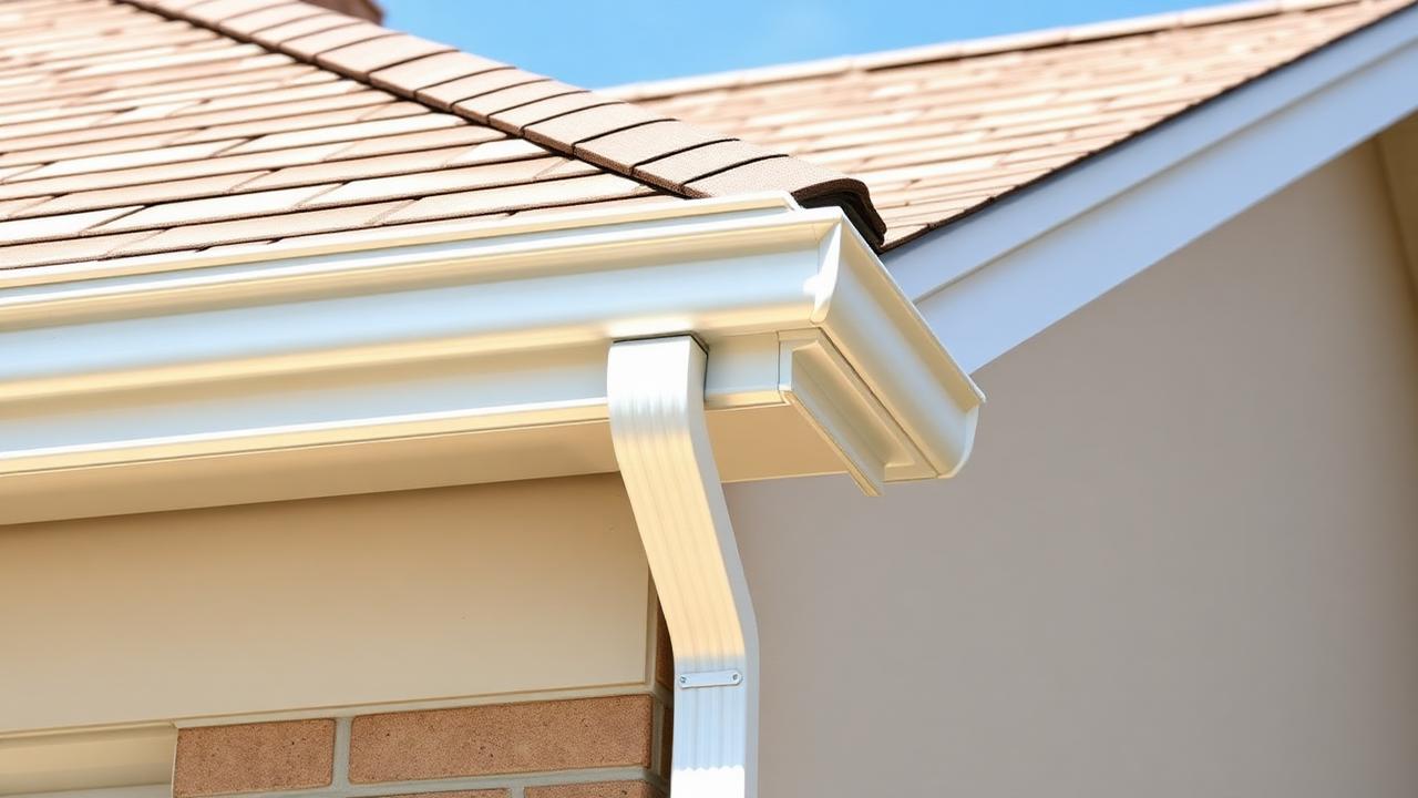 Seamless gutters installed along the roofline of a North Texas home