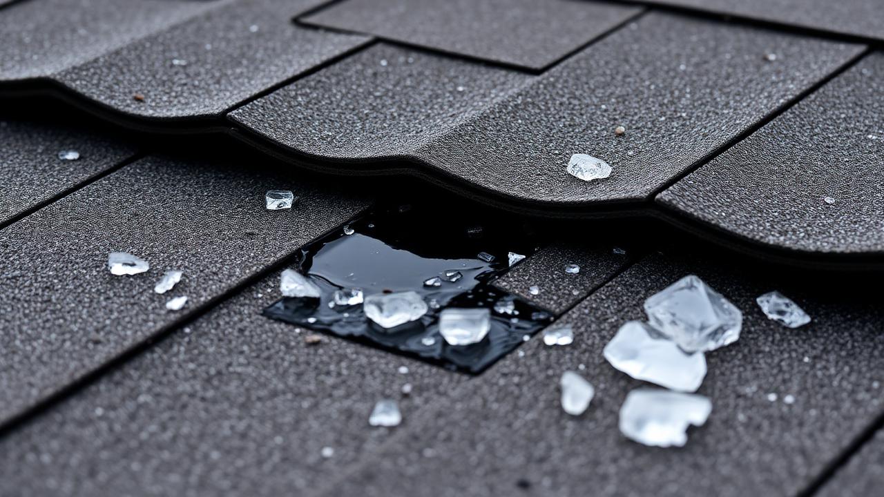 Hail bruising and granule loss on shingles documented during a roof inspection